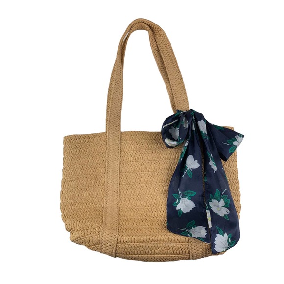 Draper James Handbags - Draper James Straw Shoulder Bag Blue Floral Scarf